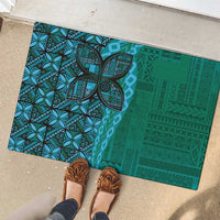 Samoan Pacific Tribal Flower Geometric Art Tattoos Rubber Doormat Siapo Pattern Turquoise Tide - Polynesian Pride