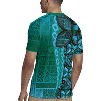 Samoan Pacific Tribal Flower Geometric Art Tattoos Rugby Jersey Siapo Pattern Turquoise Tide - Polynesian Pride