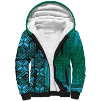 Samoan Pacific Tribal Flower Geometric Art Tattoos Sherpa Hoodie Siapo Pattern Turquoise Tide - Polynesian Pride