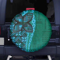Samoan Pacific Tribal Flower Geometric Art Tattoos Spare Tire Cover Siapo Pattern Turquoise Tide LT03 No hole Turquoise - Polynesian Pride