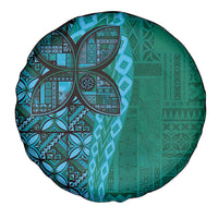 Samoan Pacific Tribal Flower Geometric Art Tattoos Spare Tire Cover Siapo Pattern Turquoise Tide LT03 - Polynesian Pride