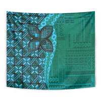 Samoan Pacific Tribal Flower Geometric Art Tattoos Tapestry Siapo Pattern Turquoise Tide - Polynesian Pride