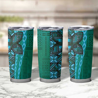 Samoan Pacific Tribal Flower Geometric Art Tattoos Tumbler Cup Siapo Pattern Turquoise Tide - Polynesian Pride