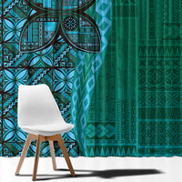 Samoan Pacific Tribal Flower Geometric Art Tattoos Window Curtain Siapo Pattern Turquoise Tide - Polynesian Pride