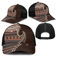 Fijian Masi Tribal Tattoos Art Pattern Baseball Net Cap Brown Color Half Style - Polynesian Pride