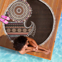 Fijian Masi Tribal Tattoos Art Pattern Beach Blanket Brown Color Half Style - Polynesian Pride