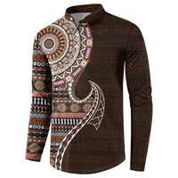 Fijian Masi Tribal Tattoos Art Pattern Button Sweatshirt Brown Color Half Style LT03 - Polynesian Pride