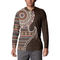 Fijian Masi Tribal Tattoos Art Pattern Button Sweatshirt Brown Color Half Style LT03 - Polynesian Pride