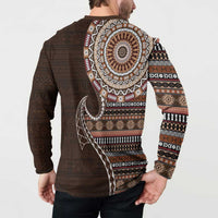 Fijian Masi Tribal Tattoos Art Pattern Button Sweatshirt Brown Color Half Style LT03 - Polynesian Pride