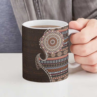 Fijian Masi Tribal Tattoos Art Pattern Ceramic Mug Brown Color Half Style - Polynesian Pride