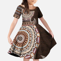 Fijian Masi Tribal Tattoos Art Pattern Family Matching Tank Maxi Dress and Hawaiian Shirt Brown Color Half Style - Polynesian Pride