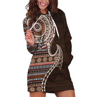 Fijian Masi Tribal Tattoos Art Pattern Hoodie Dress Brown Color Half Style LT03 Brown - Polynesian Pride