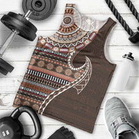 Fijian Masi Tribal Tattoos Art Pattern Men Tank Top Brown Color Half Style - Polynesian Pride