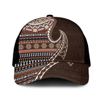 Fijian Masi Tribal Tattoos Art Pattern Mesh Trucker Cap Brown Color Half Style LT03 One Size Black Brown - Polynesian Pride
