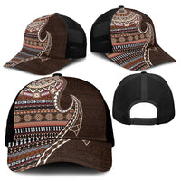 Fijian Masi Tribal Tattoos Art Pattern Mesh Trucker Cap Brown Color Half Style - Polynesian Pride