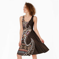 Fijian Masi Tribal Tattoos Art Pattern Midi Dress Brown Color Half Style - Polynesian Pride