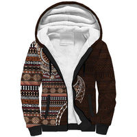 Fijian Masi Tribal Tattoos Art Pattern Sherpa Hoodie Brown Color Half Style - Polynesian Pride
