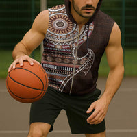 Fijian Masi Tribal Tattoos Art Pattern Sleeveless Zip Hoodie Brown Color Half Style - Polynesian Pride