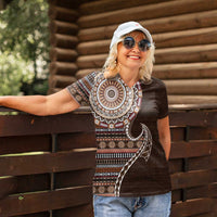 Fijian Masi Tribal Tattoos Art Pattern Women Polo Shirt Brown Color Half Style - Polynesian Pride