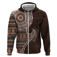 Fijian Masi Tribal Tattoos Art Pattern Zip Hoodie Brown Color Half Style - Polynesian Pride