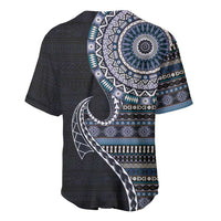 Fijian Masi Tribal Tattoos Art Pattern Baseball Jersey Navy Color Half Style - Polynesian Pride