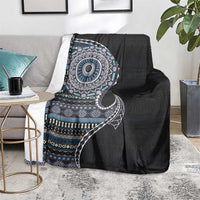 Fijian Masi Tribal Tattoos Art Pattern Blanket Navy Color Half Style - Polynesian Pride