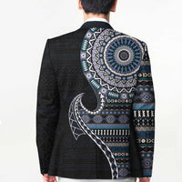 Fijian Masi Tribal Tattoos Art Pattern Blazer Navy Color Half Style - Polynesian Pride