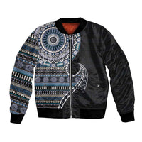 Fijian Masi Tribal Tattoos Art Pattern Bomber Jacket Navy Color Half Style LT03 Unisex Navy - Polynesian Pride