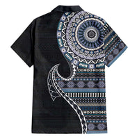 Fijian Masi Tribal Tattoos Art Pattern Family Matching Summer Maxi Dress and Hawaiian Shirt Navy Color Half Style - Polynesian Pride