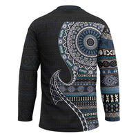 Fijian Masi Tribal Tattoos Art Pattern Hockey Jersey Navy Color Half Style - Polynesian Pride