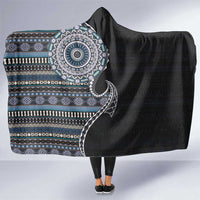 Fijian Masi Tribal Tattoos Art Pattern Hooded Blanket Navy Color Half Style - Polynesian Pride