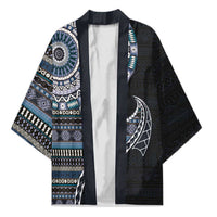 Fijian Masi Tribal Tattoos Art Pattern Kimono Navy Color Half Style - Polynesian Pride