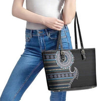 Fijian Masi Tribal Tattoos Art Pattern Leather Tote Bag Navy Color Half Style LT03 - Polynesian Pride