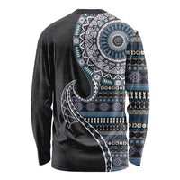 Fijian Masi Tribal Tattoos Art Pattern Long Sleeve Shirt Navy Color Half Style LT03 - Polynesian Pride
