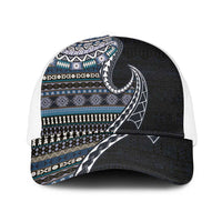 Fijian Masi Tribal Tattoos Art Pattern Mesh Trucker Cap Navy Color Half Style LT03 One Size White Navy - Polynesian Pride