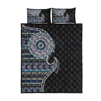 Fijian Masi Tribal Tattoos Art Pattern Quilt Bed Set Navy Color Half Style - Polynesian Pride