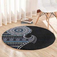 Fijian Masi Tribal Tattoos Art Pattern Round Carpet Navy Color Half Style - Polynesian Pride