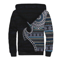 Fijian Masi Tribal Tattoos Art Pattern Sherpa Hoodie Navy Color Half Style - Polynesian Pride