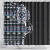 Fijian Masi Tribal Tattoos Art Pattern Shower Curtain Navy Color Half Style - Polynesian Pride