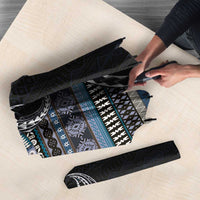 Fijian Masi Tribal Tattoos Art Pattern Umbrella Navy Color Half Style - Polynesian Pride