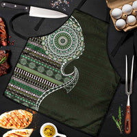 Fijian Masi Tribal Tattoos Art Pattern Apron Green Color Half Style - Polynesian Pride