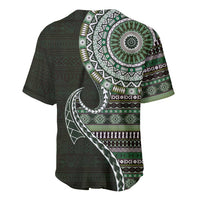 Fijian Masi Tribal Tattoos Art Pattern Baseball Jersey Green Color Half Style - Polynesian Pride