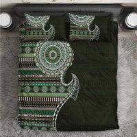 Fijian Masi Tribal Tattoos Art Pattern Bedding Set Green Color Half Style - Polynesian Pride