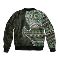 Fijian Masi Tribal Tattoos Art Pattern Bomber Jacket Green Color Half Style LT03 - Polynesian Pride