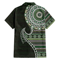 Fijian Masi Tribal Tattoos Art Pattern Family Matching Puletasi and Hawaiian Shirt Green Color Half Style - Polynesian Pride