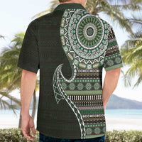 Fijian Masi Tribal Tattoos Art Pattern Hawaiian Shirt Green Color Half Style - Polynesian Pride