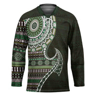 Fijian Masi Tribal Tattoos Art Pattern Hockey Jersey Green Color Half Style - Polynesian Pride