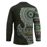 Fijian Masi Tribal Tattoos Art Pattern Hockey Jersey Green Color Half Style LT03 - Polynesian Pride