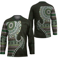 Fijian Masi Tribal Tattoos Art Pattern Hockey Jersey Green Color Half Style LT03 - Polynesian Pride