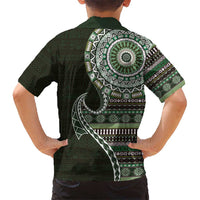 Fijian Masi Tribal Tattoos Art Pattern Kid Hawaiian Shirt Green Color Half Style LT03 - Polynesian Pride